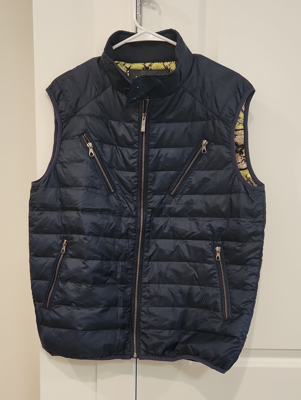 NWT Just Cavalli Navy Quilted Puffer Sample Vest with Contrast Lining